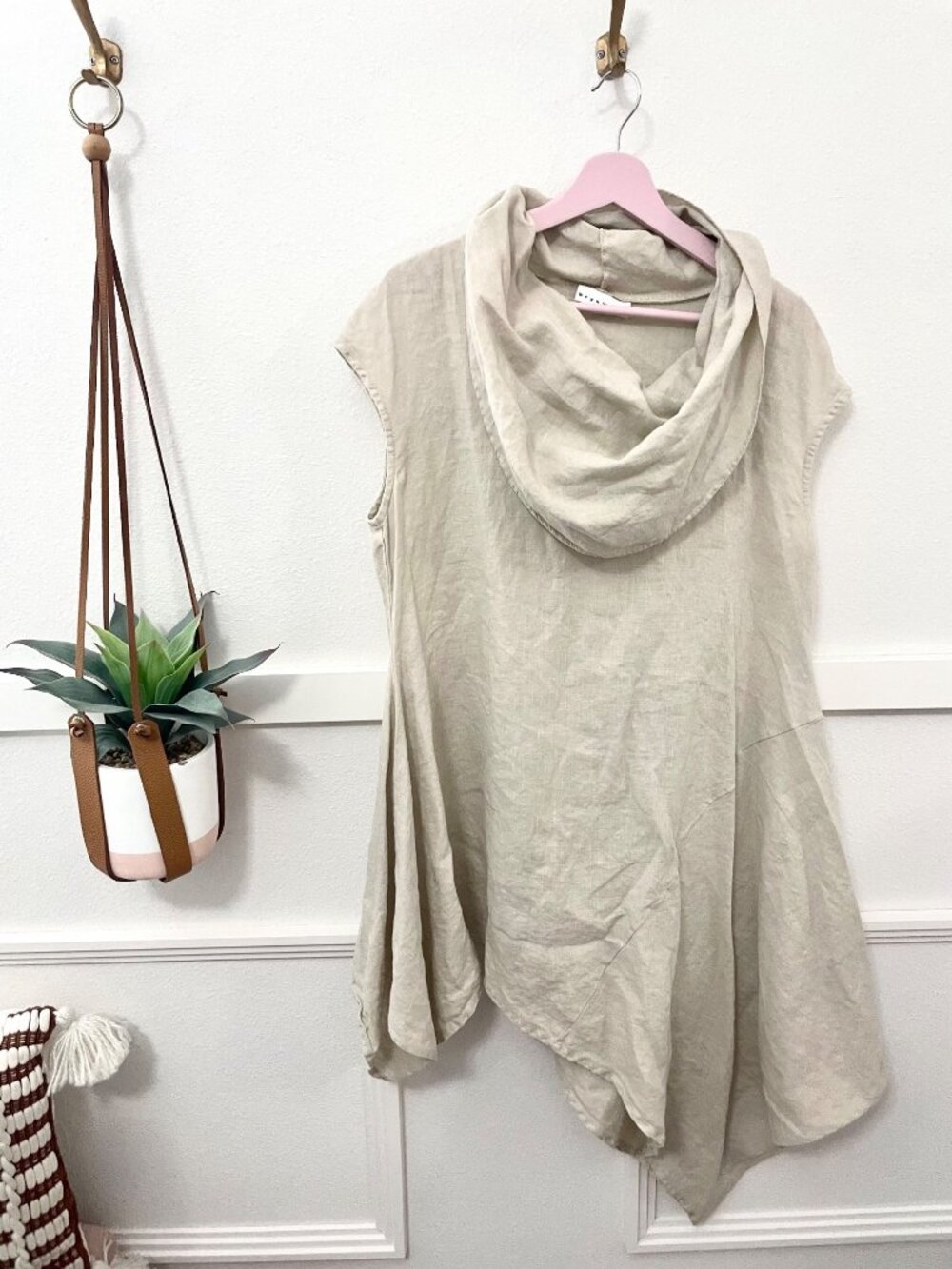 Bryn Walker Noa Cross-Dyed Linen Cowl Neck Asymmetrical Tunic S Tan - Picture 2 of 7